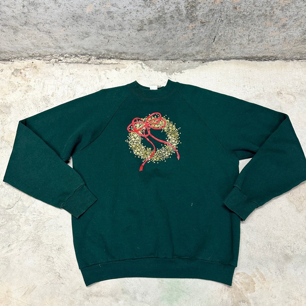 Vintage Fruit of the Loom Christmas Wreath Sweatshirt XXL Green Holiday